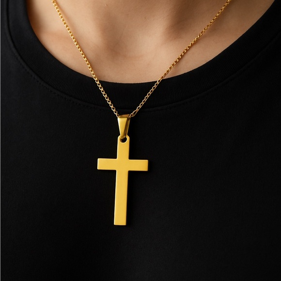 18K Gold Plated Men’s 0.87” x 1.5” Cross - Picture 1 of 4